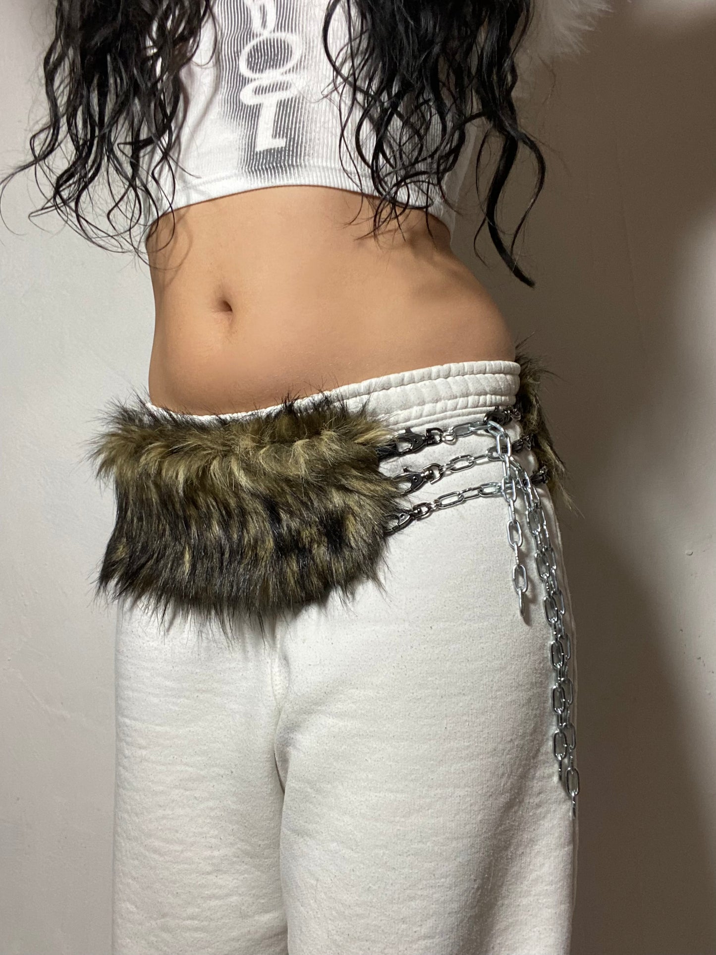 Ceinture faux fur kaki camouflage